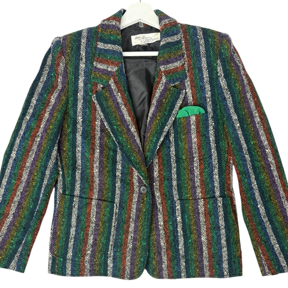 Vintage Lilli Ann Blazer Colorful Striped Tweed Wool Jacket Medium 80s Statement